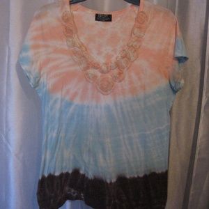 Tryst V Neck Tye Dye Shirt 100% Cotton Sz XL